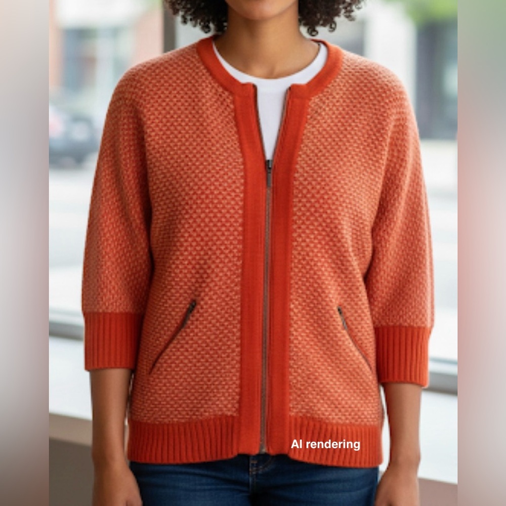 CAbi Orange Patterned Cocoon Zip Front Cardigan Sweater 195 | Small